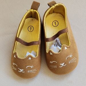 Kids Brown Cat Face Mary Jane Shoes